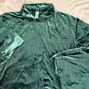 Emerald Velvet Button-Up Pajamas